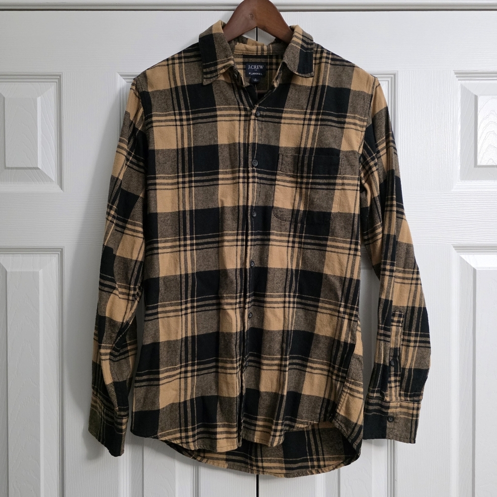 J Crew Black Tan Plaid Button Down Shirt Mens Size Small